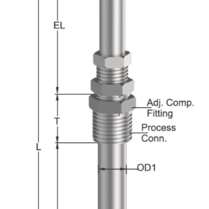 Tempsen T - 656 THERMOCOUPLE WITH TAPERED THERMOWELL & ADJUSTABLE COMPENSATION FITTING