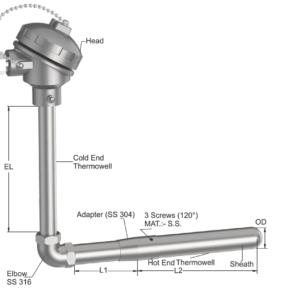 Tempsen T - 950 THERMOCOUPLE FOR MOLTEN ALUMINIUM ("L" SHAPE)